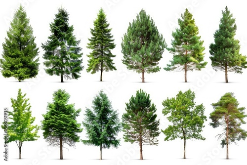 Detailed Visual  of Forest Trees Collection Isolated on White Background