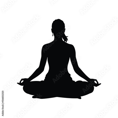 Woman in meditative pose silhouette on white background achieving mindfulness