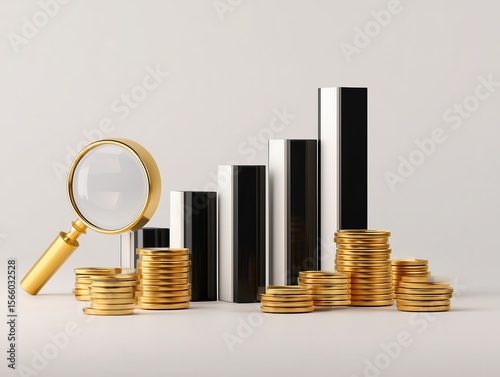 Wallpaper Mural 3D Financial Growth Concept: Gold Coins, Stock Chart and Money Bag Symbolizing Wealth for Investment Analysis and Economic Design Torontodigital.ca