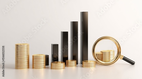 Wallpaper Mural 3D Financial Growth Concept: Gold Coins, Stock Chart and Money Bag Symbolizing Wealth for Investment Analysis and Economic Design Torontodigital.ca