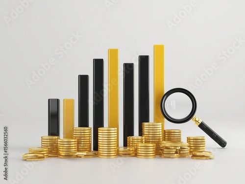Wallpaper Mural 3D Financial Growth Concept: Gold Coins, Stock Chart and Money Bag Symbolizing Wealth for Investment Analysis and Economic Design Torontodigital.ca
