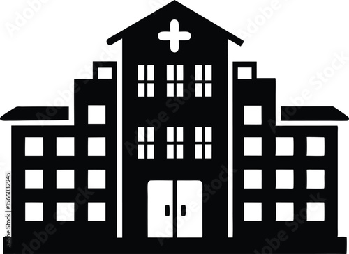 Hospital building silhouette vector, Hospital icon symbol, hospital vector illustration design