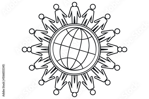 People Holding Hands Around Globe Outline earth world