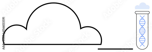 Outline of a cloud next to a test tube with DNA strand, illustrating digital DNA storage. Ideal for biotechnology, data security, innovation, cloud technology, genetics, science, digital metaphor