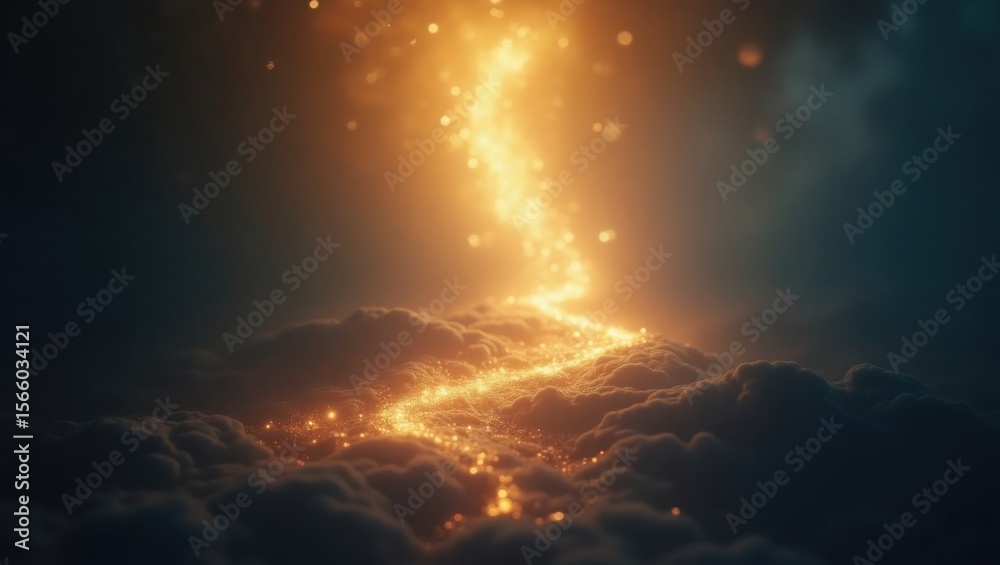 Fototapeta premium Golden path through a dark cloud field.