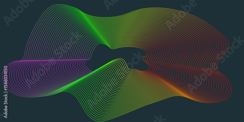 Abstract Multicolored Design with Wavy Gradient Lines on a Dark Background