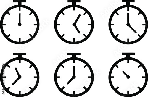 Six Stopwatch Icons Showing Different Times on a clock timer