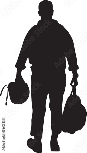 Military Soldier with Helmet and Bag Silhouette