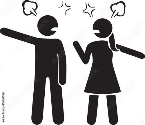 Angry Couple Arguing Stick Figure Icons