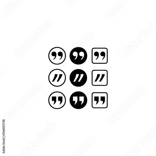 Quote mark icon set for conversation or definition. Quote speech symbol vector illustration. 