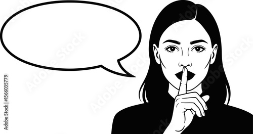 Woman shushing with speech bubble vector illustration for silence concept and graphic design needs use now editable vector