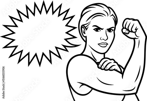 Woman empowerment illustration with speech bubble and flexing arm for strong female concept art editable vector