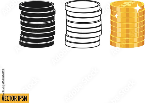 Gold coins stack vector illustration for finance and investment concept design element on white background editable vector