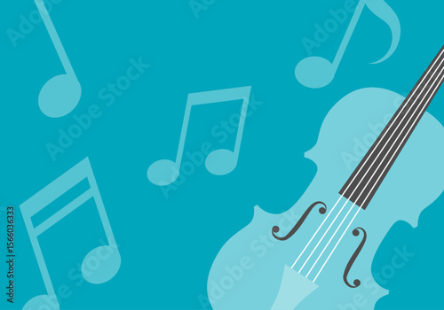 Vector illustration of violin and music notes in horizontal　composition, suitable for classical concert flyers or programs
