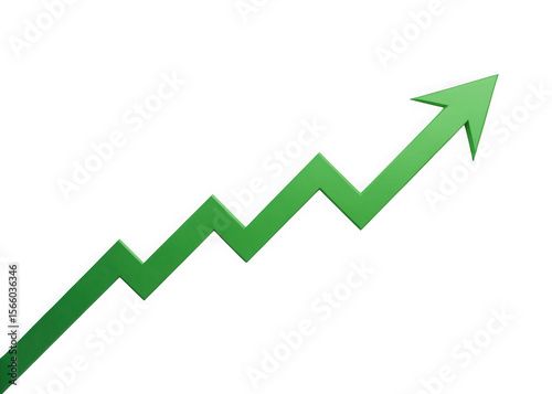 Green upward trend arrow graph showing progress and growth isolated on transparent background