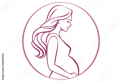 Pregnant Woman Silhouette in Circle Illustration pregnancy