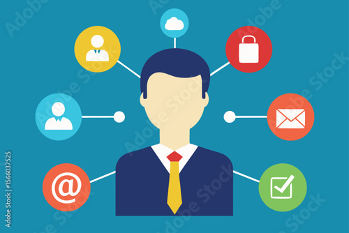 business person network icons social tech