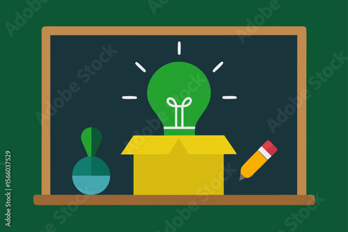 creative think outside the box message on green classroom blackboard