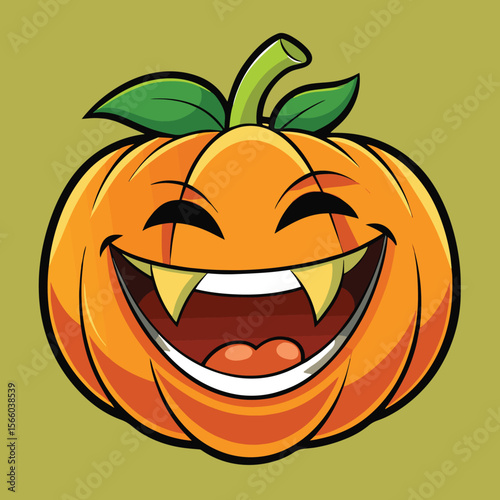 Smiling Jack-o'-Lantern: A jovial and cartoonish jack-o'-lantern smiles wide, showcasing its sharp fangs and inviting a playful atmosphere.