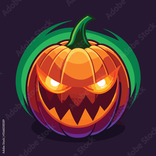 Spooky pumpkin in Halloween: A captivating illustration of a menacing pumpkin, its glowing eyes and sinister grin ready to cast a spell of fright, epitomizing the spirit of Halloween.