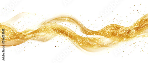 Gleaming golden glitter trail sweeps across a stark black backdrop, conjuring themes of luxury, celebration, and abstract elegance, transparent background