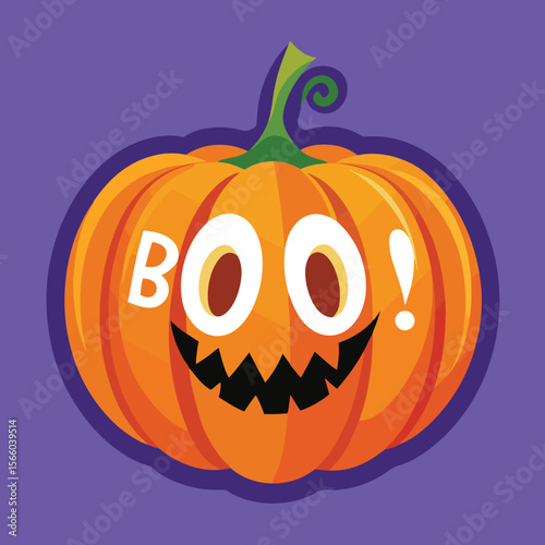 Smiling Halloween Pumpkin with Boo! Saying: A delightful illustrated pumpkin, radiating cheer with a toothy grin and a playful "Boo!".