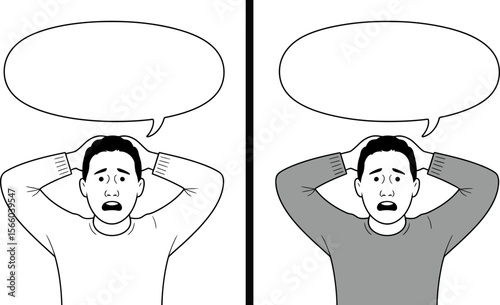 Cartoon man stressed out with speech bubble template vector illustration for graphic design needs editable vector