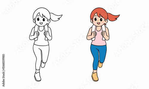 woman running coloring page for kids