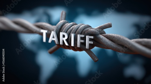 The word Tariff depicted in a powerful conceptual illustration, representing trade wars and economic conflicts.