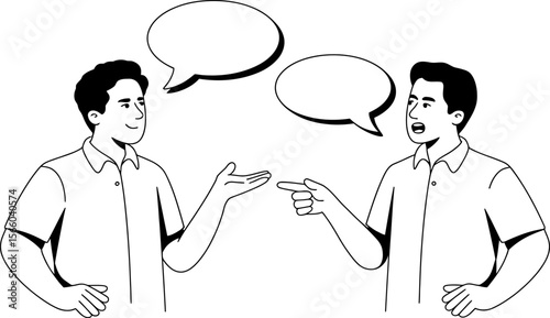 Two men discussing business strategy and communication with speech bubbles vector illustration design editable vector