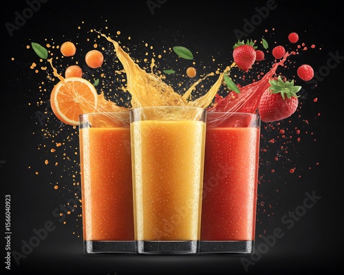 Refreshing Fruit Juice Splash on Black Background