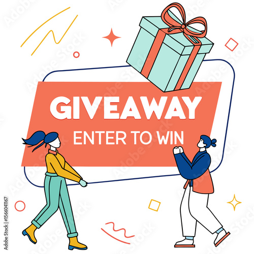 illustration of giving a gift, give away logo