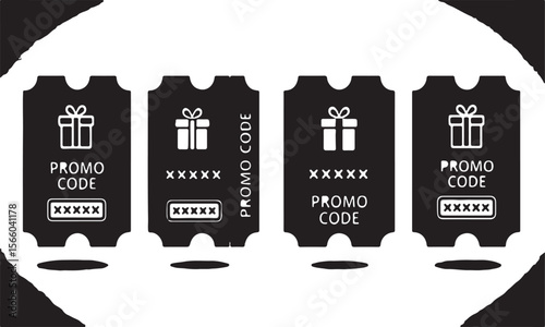 Black and white promo code coupons with gift box illustration