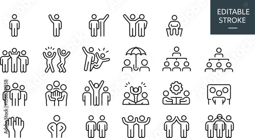 People icons vector set editable stroke teamwork collaboration community support leadership organization editable vector