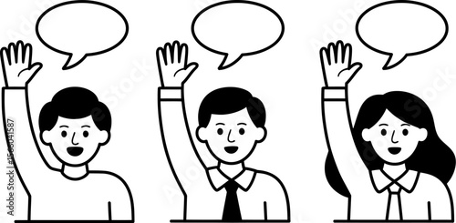 Illustration of people raising hands with speech bubbles for questions and answers vector graphic editable vector