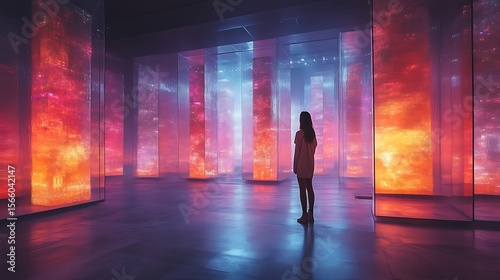 Person gazing into futuristic illuminated space