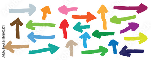 Grunge Arrow, multi colored arrows with lightning shapes. Set of different grunge brush strokes arrows. multi colored Vector hand-drawn arrow icon set. 