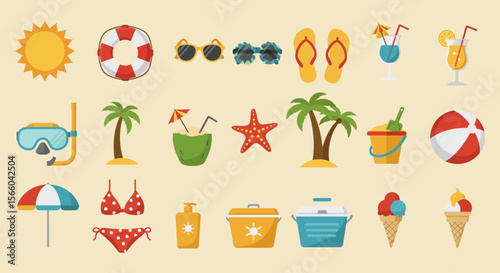 summer beach icons set