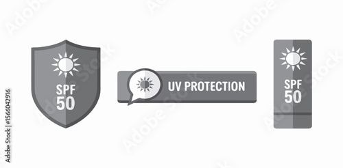 SPF 50 and UV Protection symbols on white background