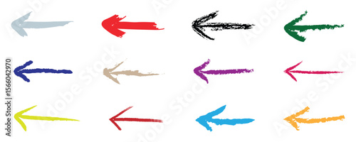 Arrow icon set, Set of different grunge brush strokes arrows. multi colored Vector hand-drawn arrow icon set. Hand drawn grunge brush sketch .