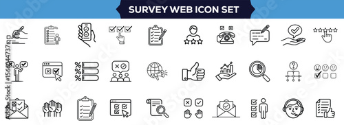 Online Survey Icons Collection Including Feedback Forms, Opinion Polls, Satisfaction Surveys, Research Tasks, Ratings, and Review Symbols for Web and Mobile Apps Vector Illustration Design
