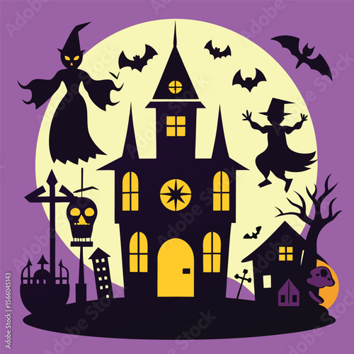 Ghost and Haunted Tree Halloween Silhouettes