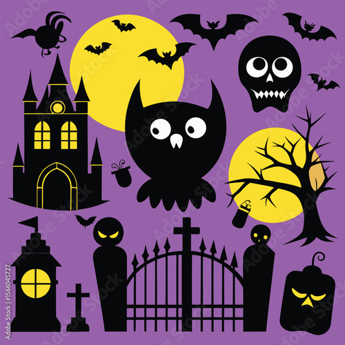 Horror Night Clipart Set with Scary Icons