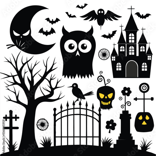 Silhouette Art of Witches, Bats, and More