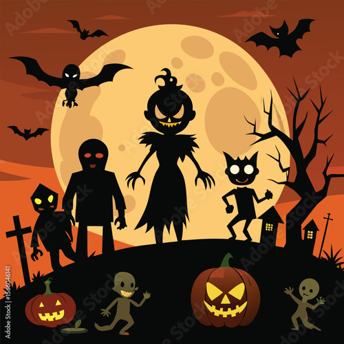 Spooky Silhouette Set with Cats and Cauldron