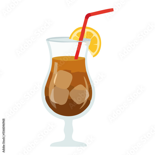 Coconut Milk Cocktail in a Glass with Tropical Fruit Illustration