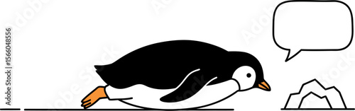 Cartoon penguin sliding on ice illustration vector image for kids and children educational content editable vector