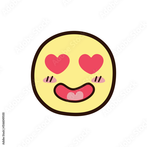 Happy cartoon heart face vector icon with a romantic smile symbol