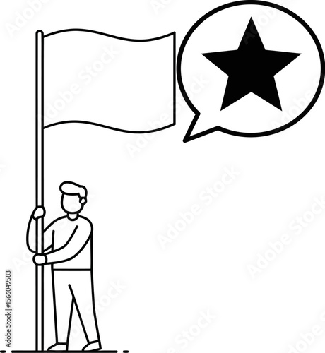 Illustration of man holding flag with star in speech bubble for goal achievement concept design vector editable vector