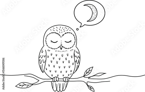 Cute sleeping owl drawing vector illustration for kids coloring book and educational purposes vector art editable vector